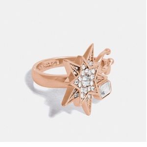 NWT Coach Rose Gold Star Stardust Swarovski Ring